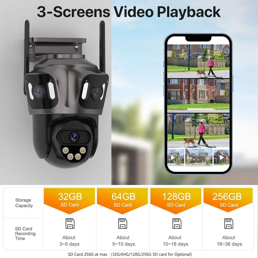 Caméra IP WiFi Extérieure 4K à Triple Objectif PTZ